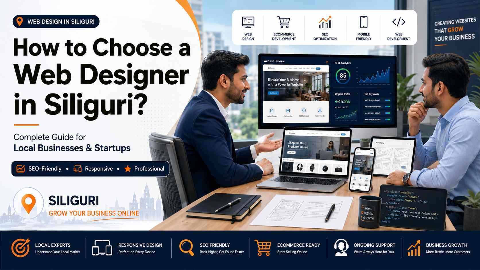 web design in Siliguri – professional web designer working on a laptop